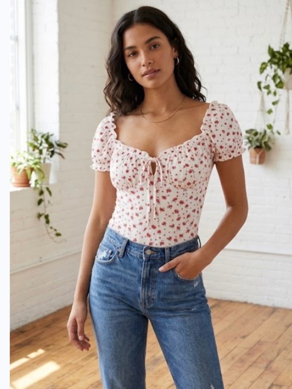 SHEIN White Floral One-Piece Bodysuit
